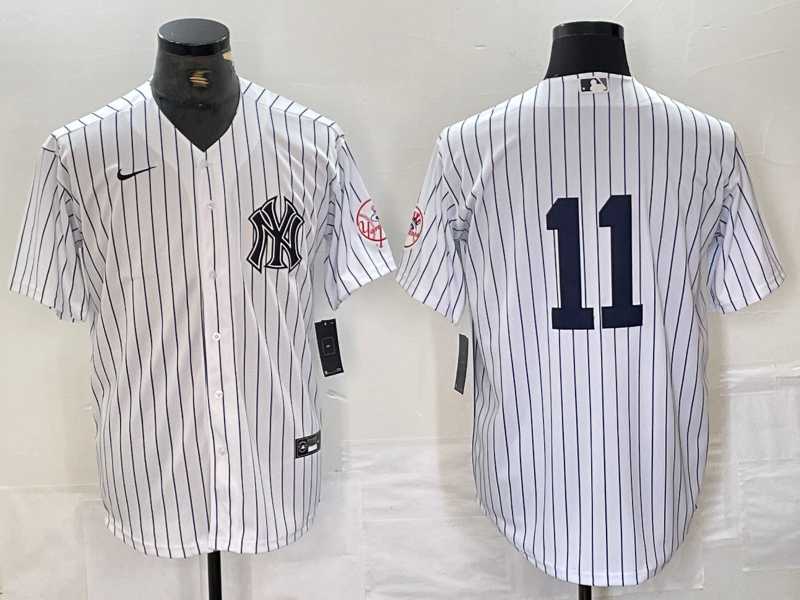 Mens New York Yankees #11 Anthony Volpe White With Patch 2024 Cool Base Stitched Jersey
